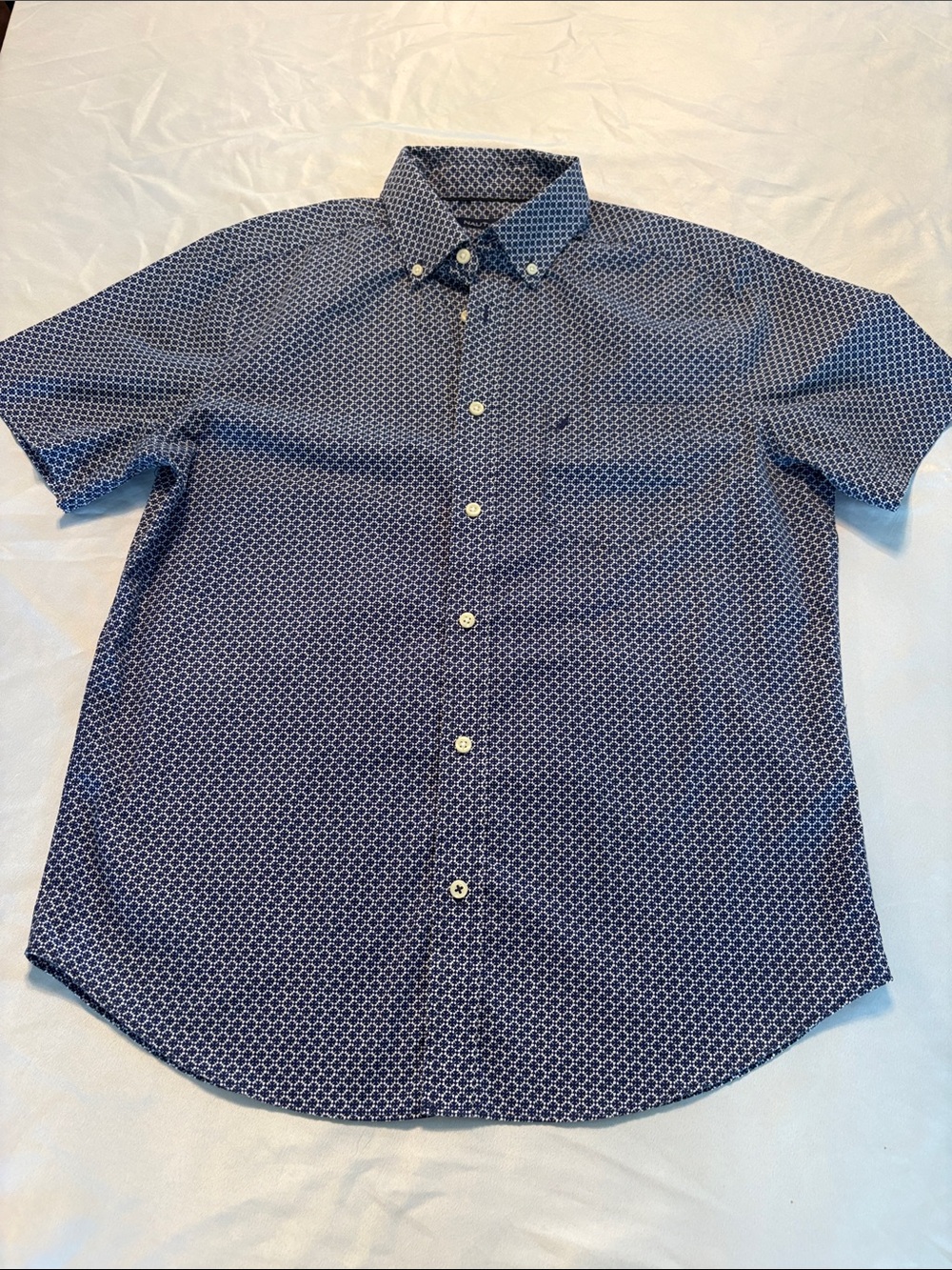 Nautica Navy Geometric Short-Sleeve Button-Down Shirt